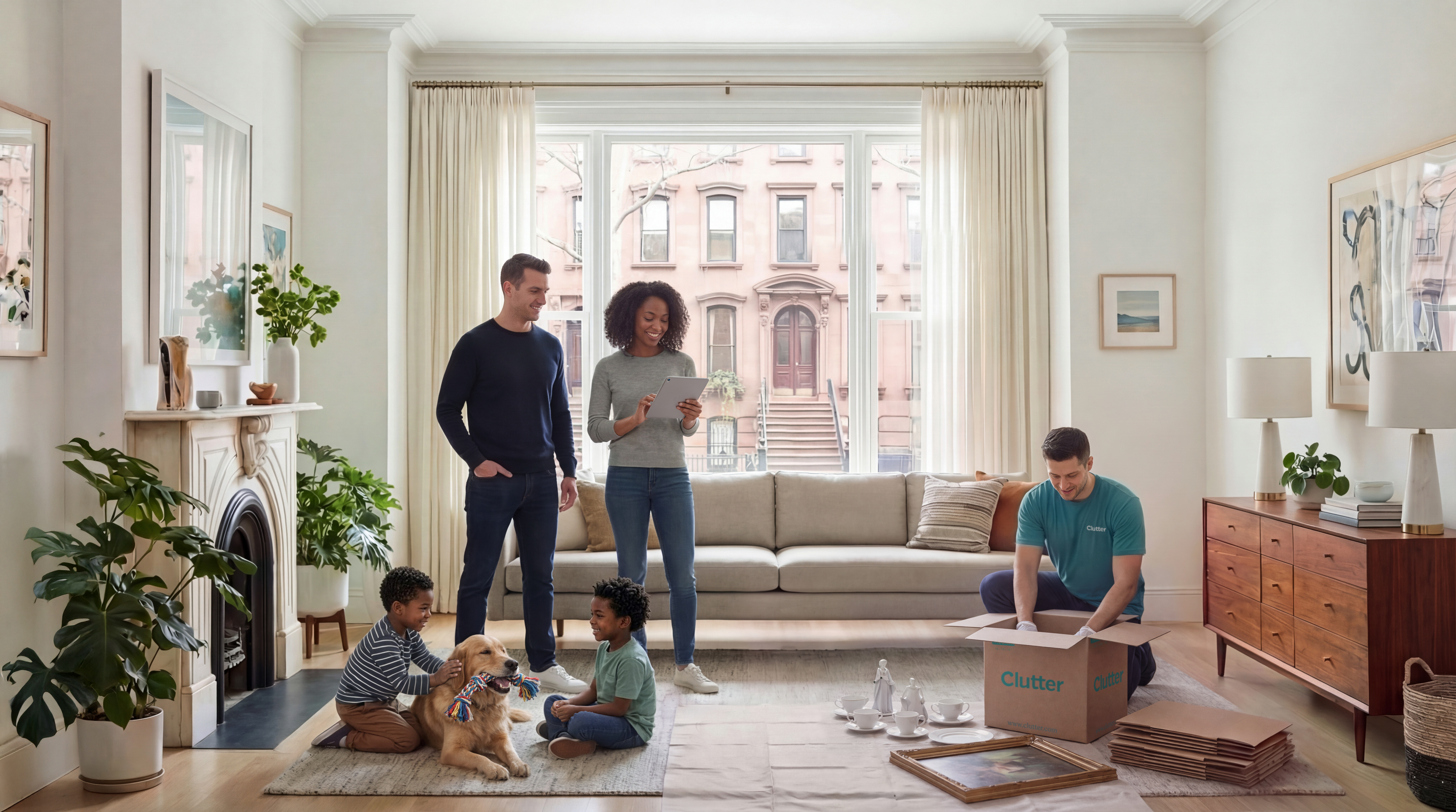 Clutter lifestyle — movers wrapping furniture