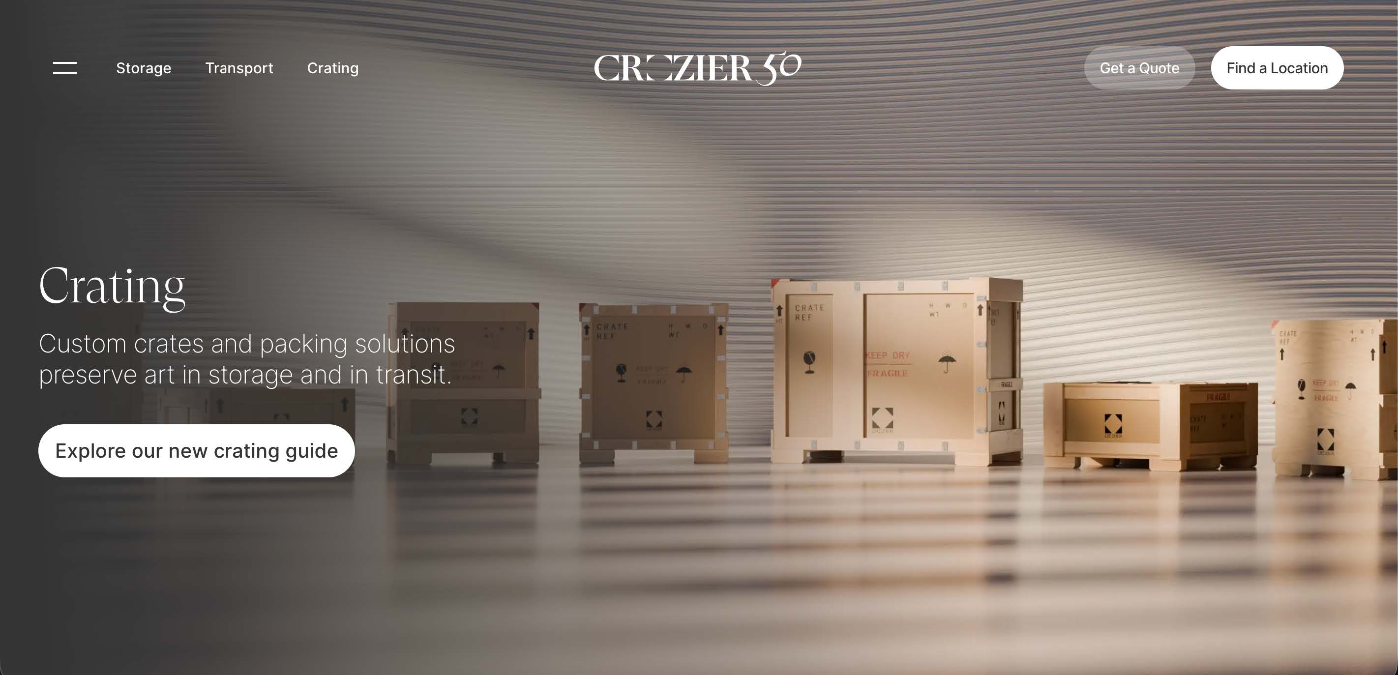 Crozier Fine Arts Storage page — our render as hero image