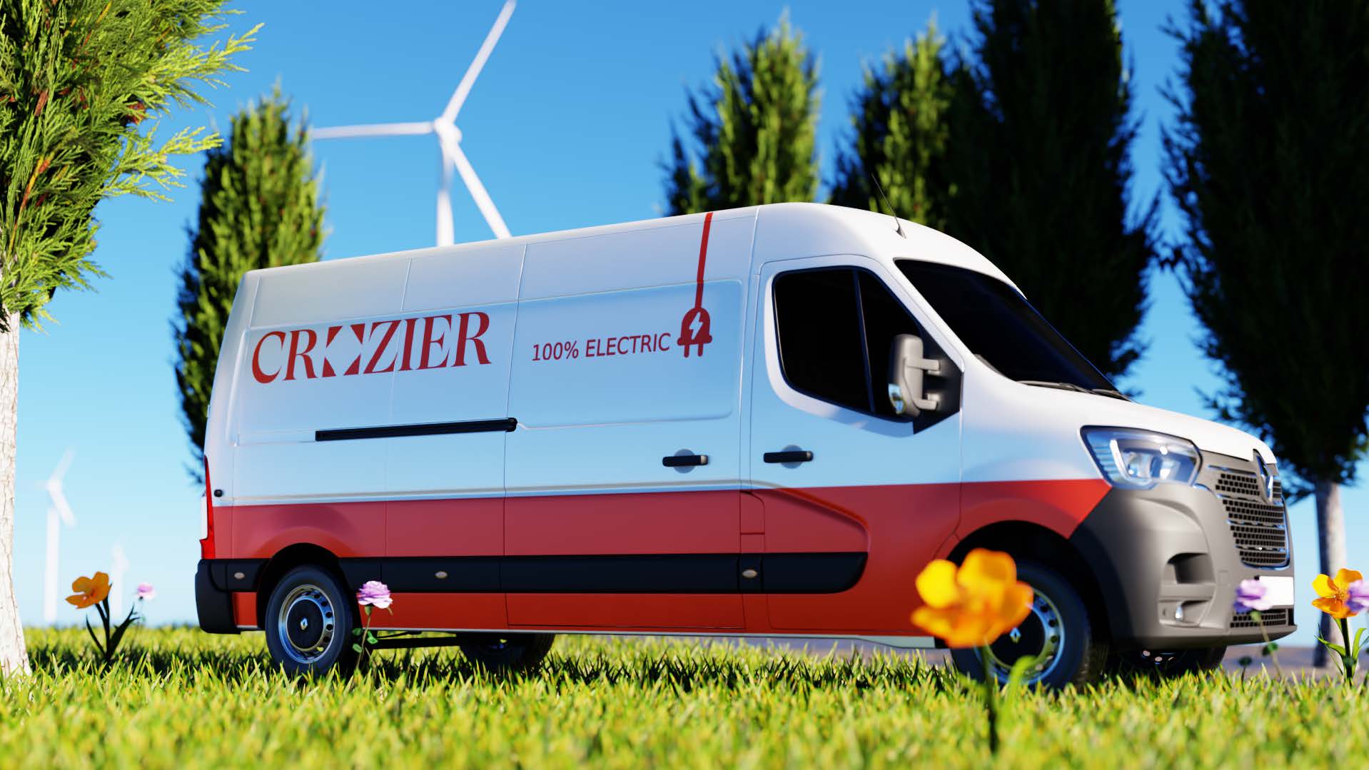 Crozier electric van in spring meadow