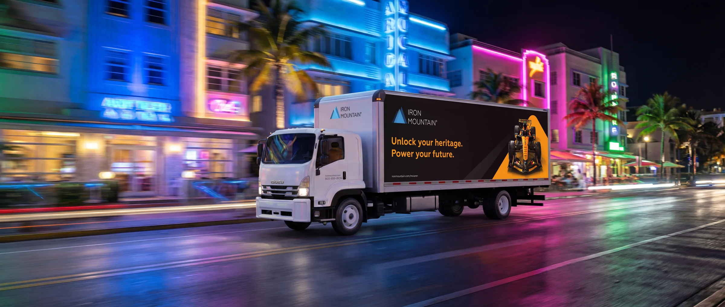 Iron Mountain McLaren Racing truck rendered in Miami