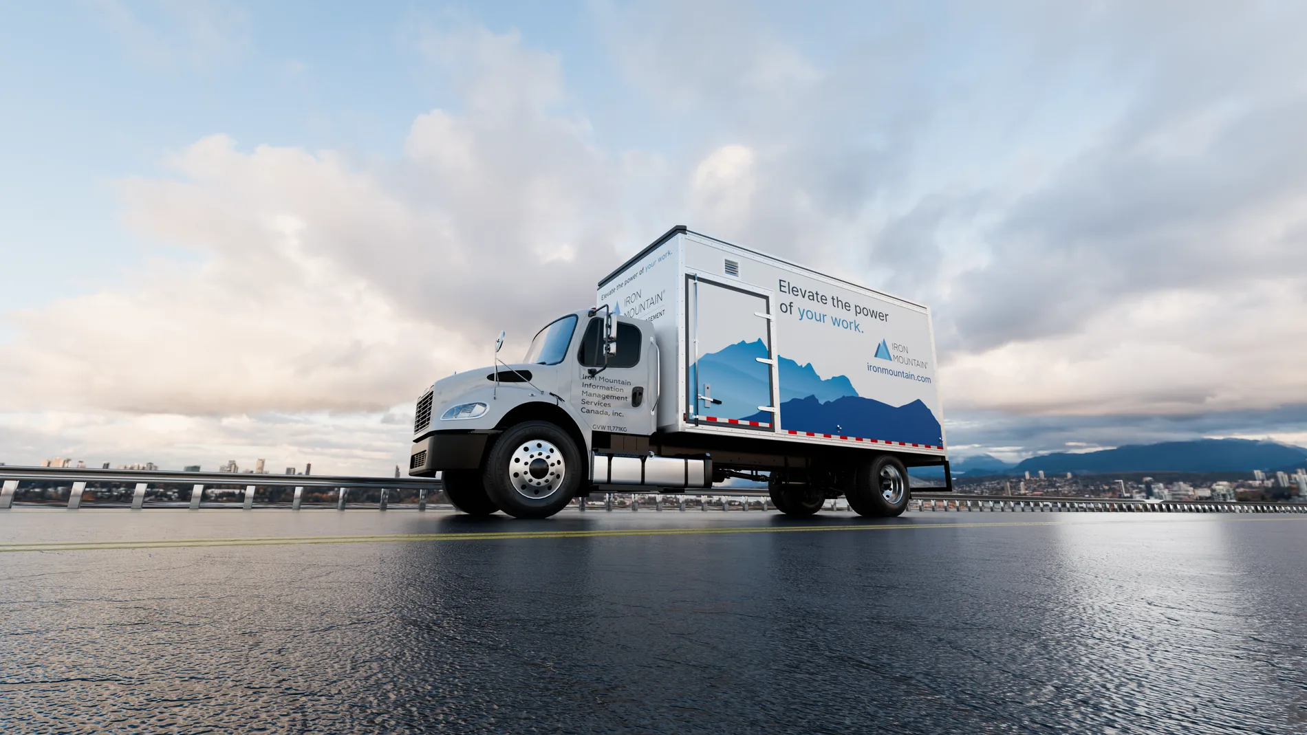3D render of an Iron Mountain Freightliner box truck