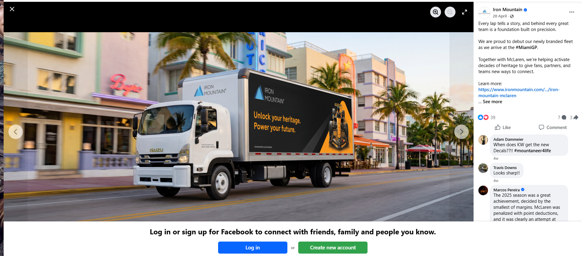 Iron Mountain McLaren fleet launch post on Facebook